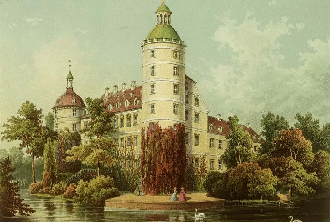 Das Neue Schloss im Fürst-Pückler-Park Bad Muskau, historische Ansicht